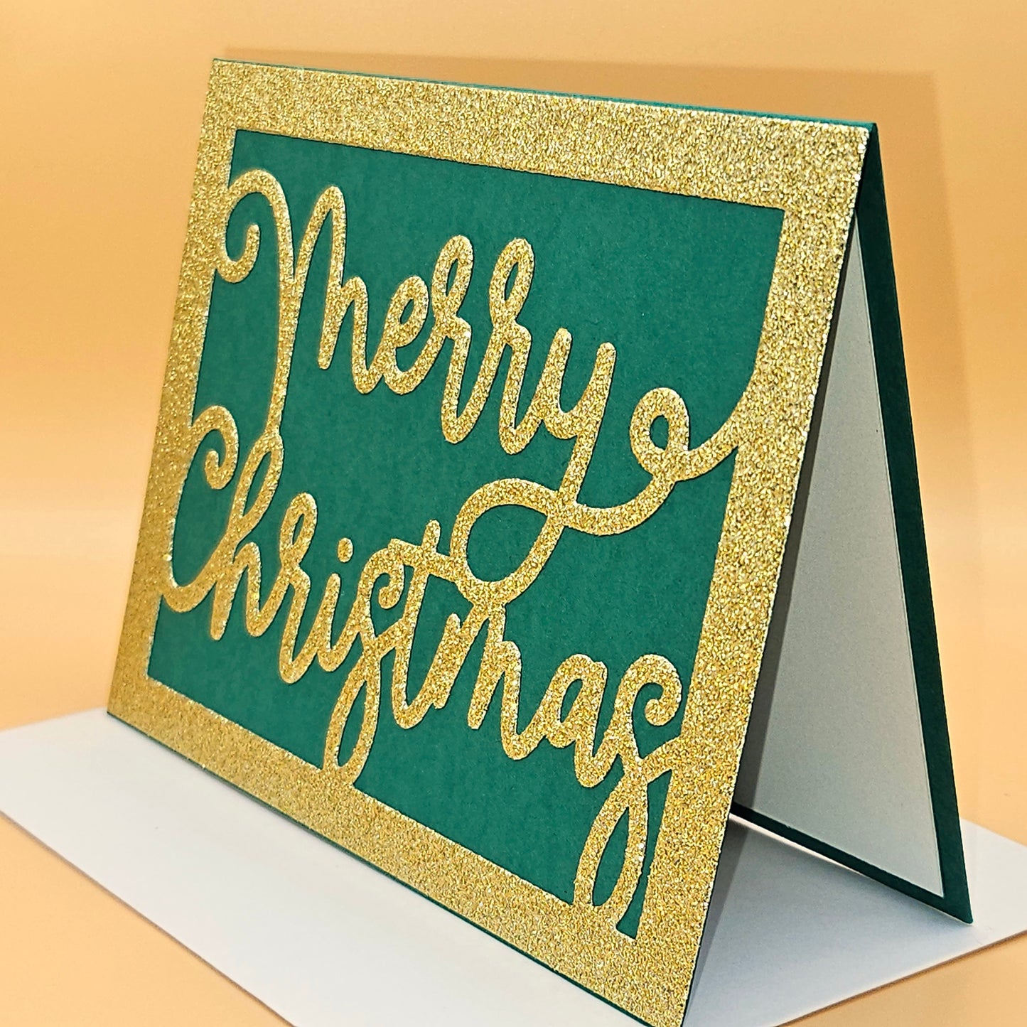 Handmade Merry Christmas Card, Gold Glitter Holiday Greeting Card