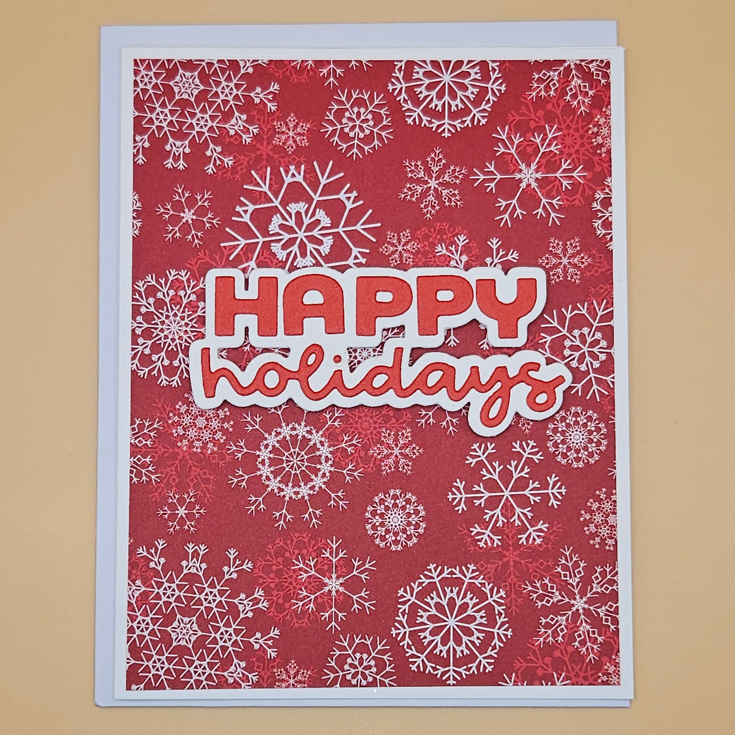 Handmade Christmas Card, Happy Holidays Greeting Card, Red Snowflake Design