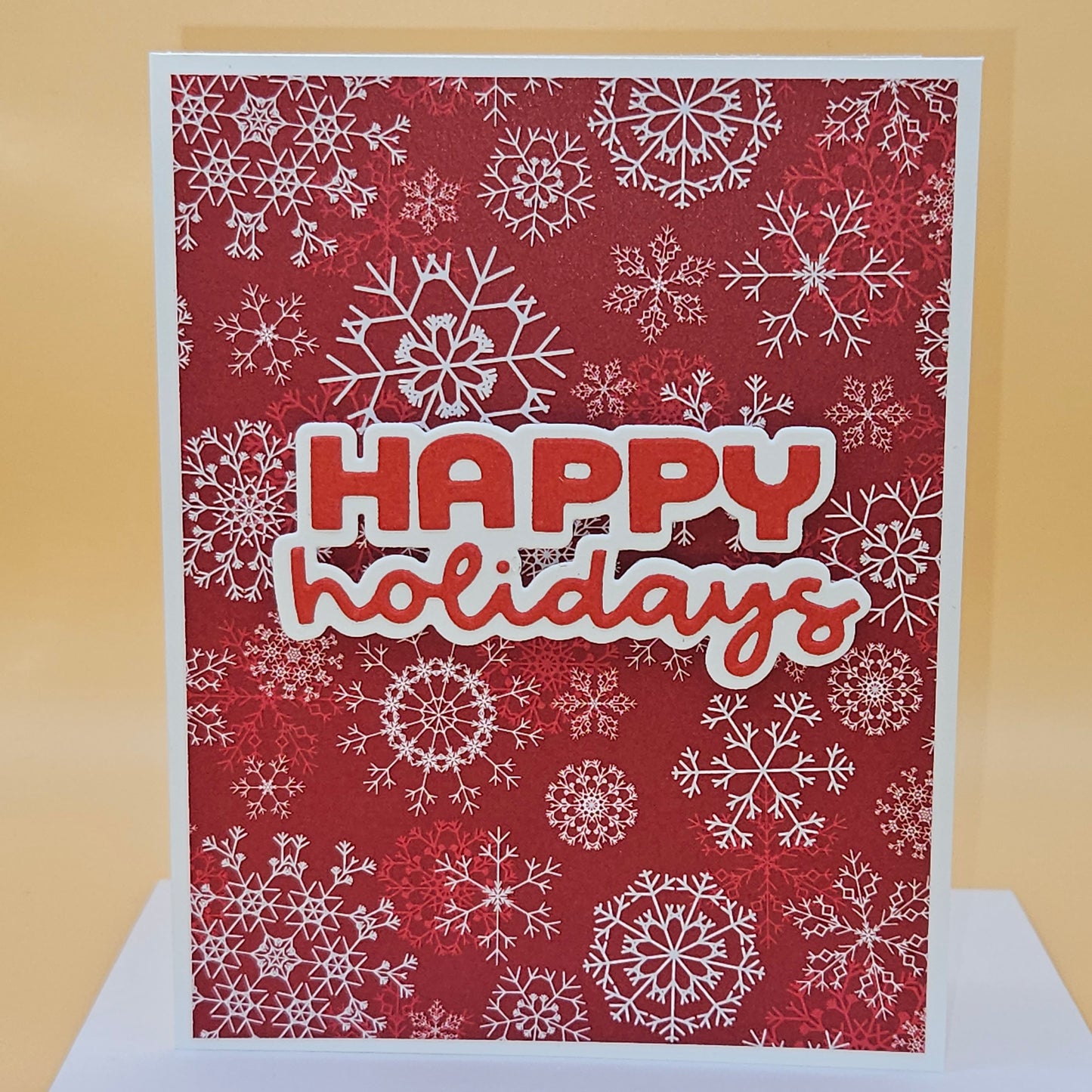 Handmade Christmas Card, Happy Holidays Greeting Card, Red Snowflake Design