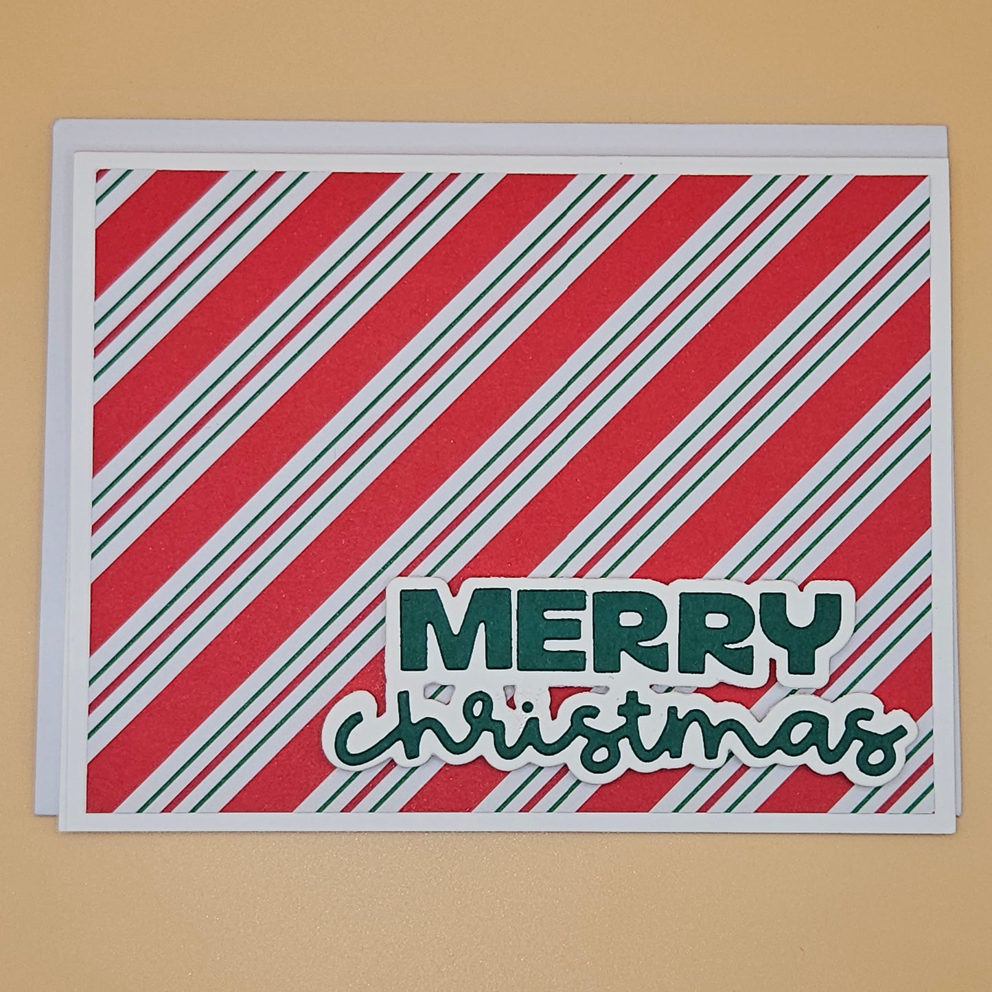 Handmade Christmas Card, Red & Green Candy Cane Stripe Holiday Greeting Card