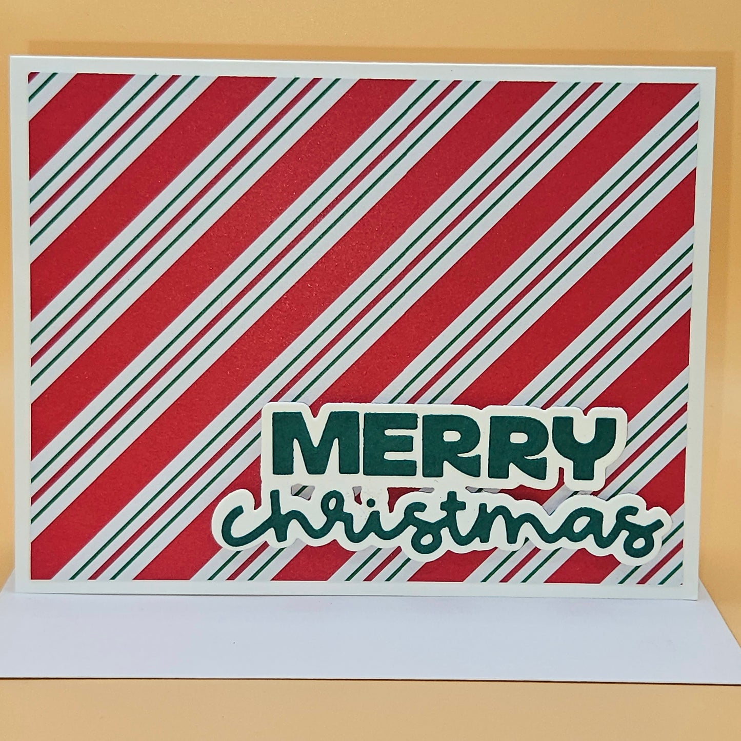 Handmade Christmas Card, Red & Green Candy Cane Stripe Holiday Greeting Card