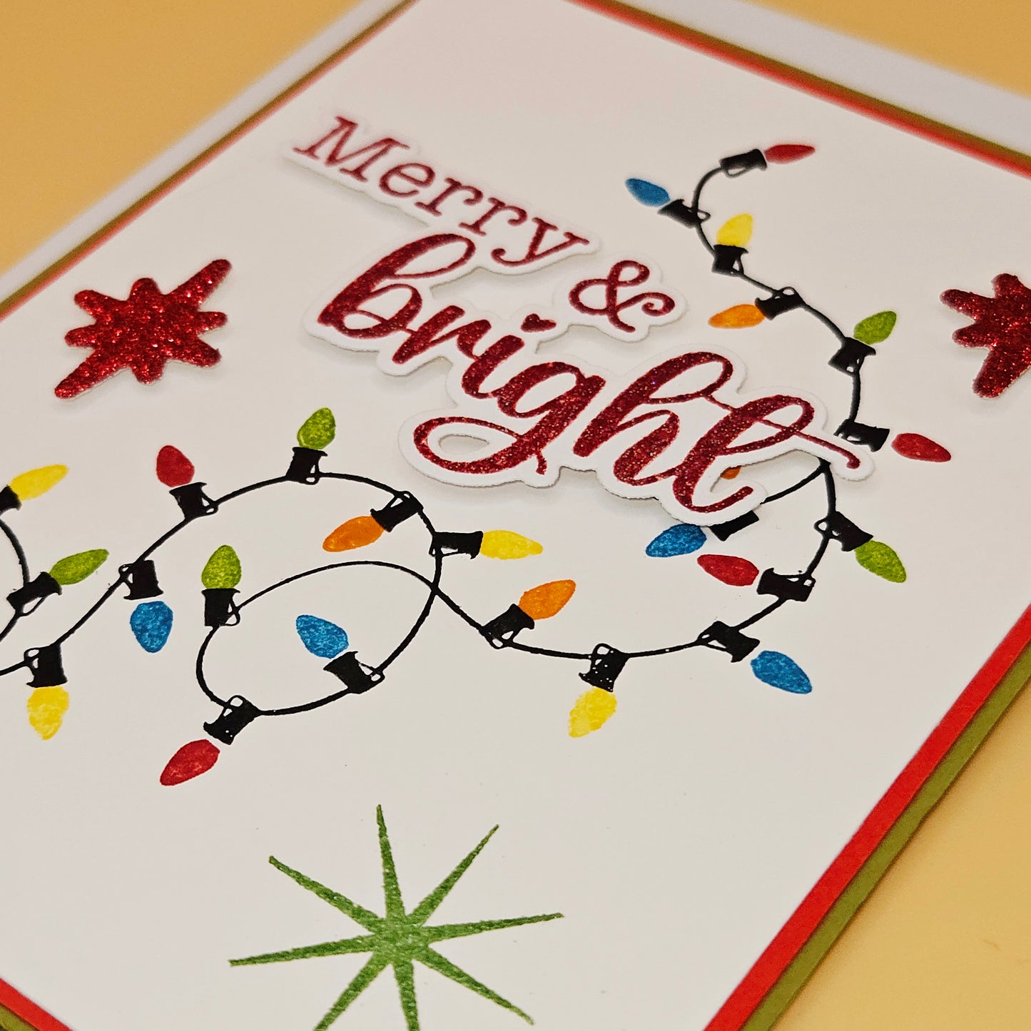 Handmade Christmas Card, Holiday Lights Greeting Card, Merry and Bright