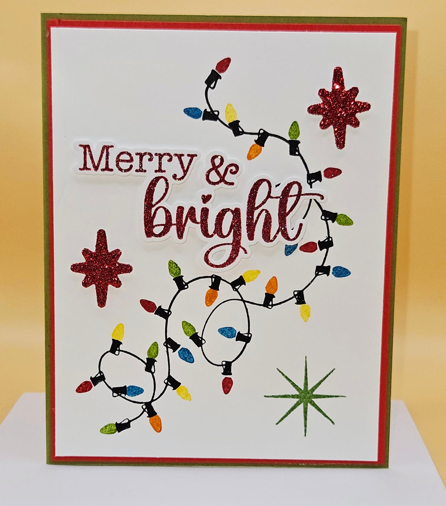 Handmade Christmas Card, Holiday Lights Greeting Card, Merry and Bright