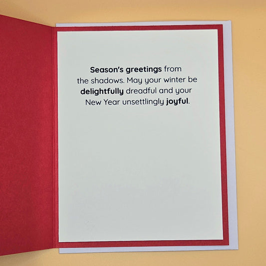 Handmade Gothic Christmas Card, Spooky Black Cat Dark Humor Holiday Greeting, Creepmas Gift, "Bah Humbug" Tiddly Pom Cards