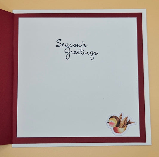 Handmade Christmas Card, Vintage Holiday Gnome Decoupage Greeting Card, Gifts & Robin Keepsake Tiddly Pom Cards