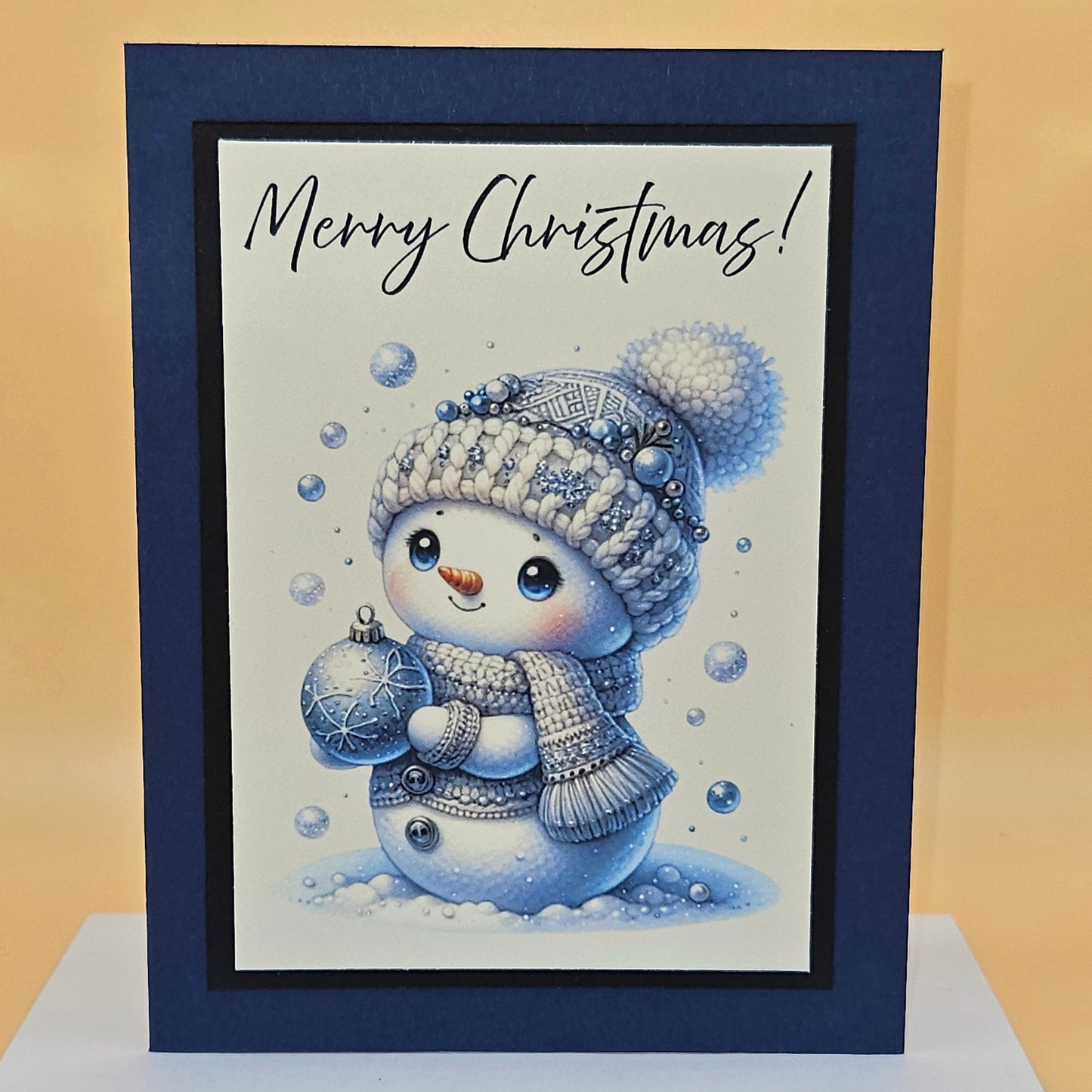 Handmade Christmas Card, Vintage Holiday Greeting Card, Festive Baby Snowman and Ornament Winter Keepsake Tiddly Pom Cards