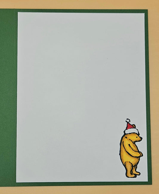 Handmade Winnie the Pooh Christmas Card, Friendship Holiday Greeting Card,Tigger and Piglet Seasonal Nostalgic Keepsake Tiddly Pom Cards