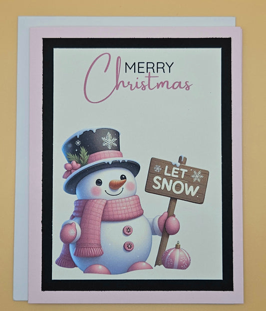 Handmade Christmas Cards Bundle, Watercolor Holiday Greeting Cards, Pink Snowman, Ornaments, Wreath, Stockings Keepsake Set of 4