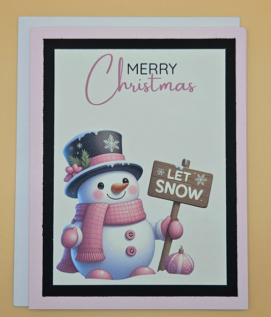 Handmade Christmas Cards Bundle, Watercolor Holiday Greeting Cards, Pink Snowman, Ornaments, Wreath, Stockings Keepsake Set of 4 Tiddly Pom Cards