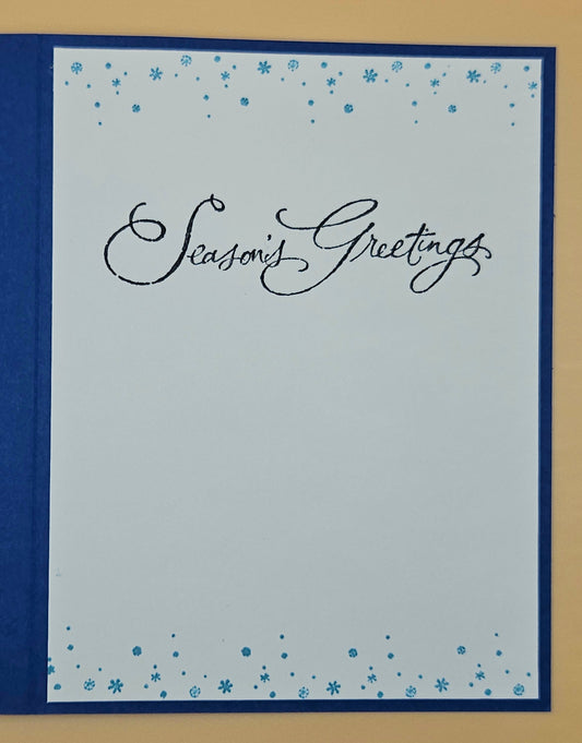 Winnie the Pooh Christmas Card, Handmade Hand-Colored Snowman Keepsake, Layered Blue Embossed Holiday Greeting Tiddly Pom Cards