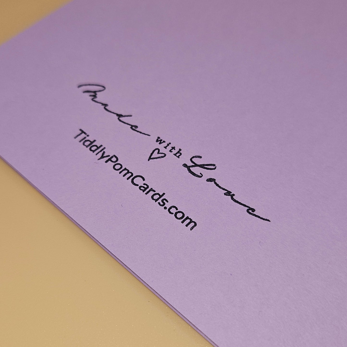 Purple card with 'Made with Love' and TiddlyPomCards.com text
