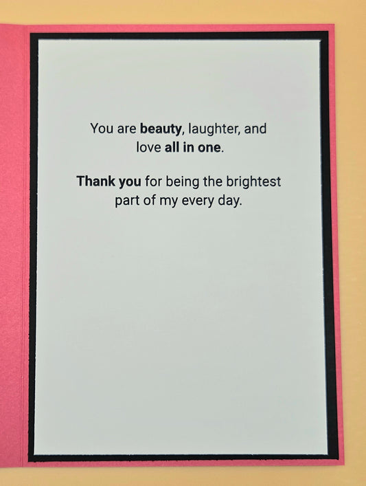 Card with a message of appreciation on a plain background