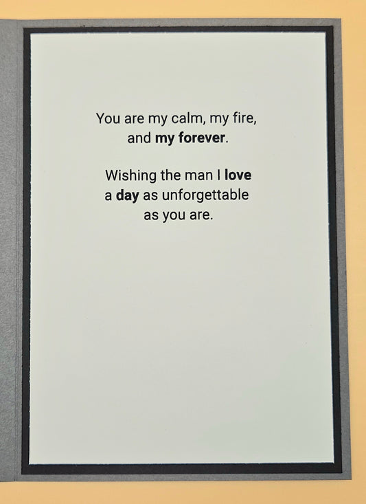 Framed text card with romantic message on a beige background