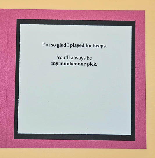 Card with romantic text on a pink border