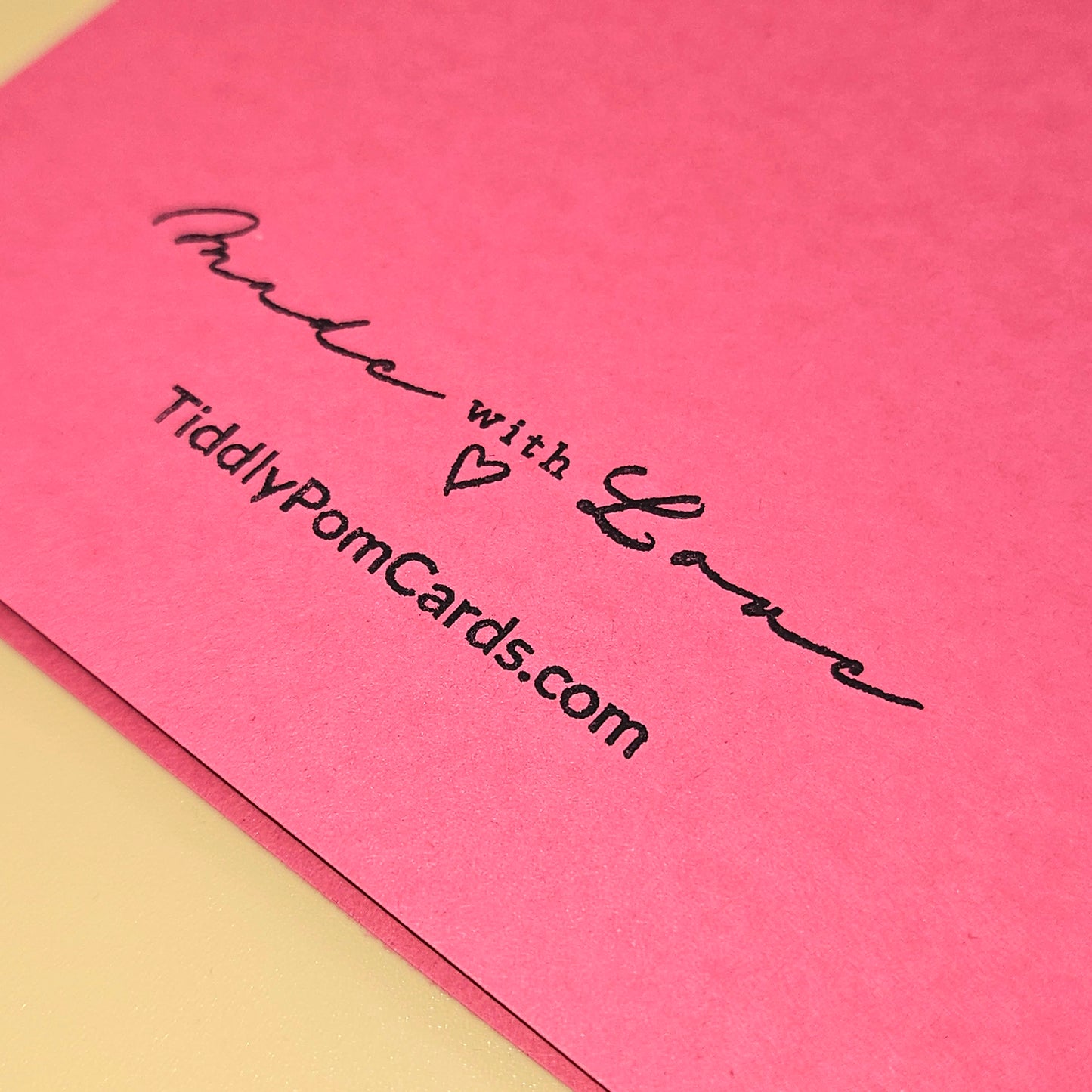 Pink card with 'Made with Love' and TiddlyPomCards.com text on a pink background