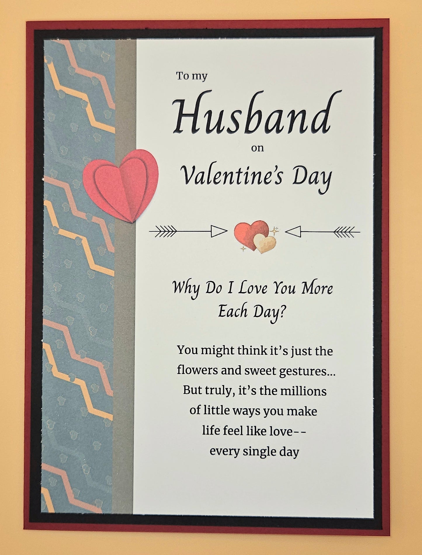 Valentine's Day Card for Husband, Handmade Romantic Heart and Arrow, Heartfelt Keepsake