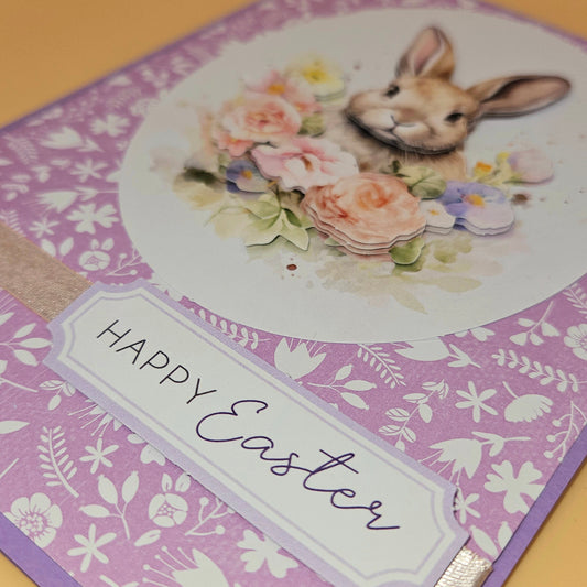Handmade Easter Cards, Pastel Bunny Floral Greeting Card, 3D Decoupage Keepsake