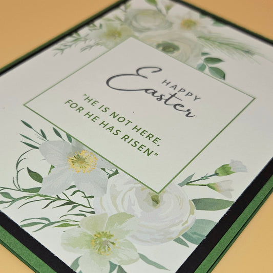 Easter card with floral design and text on a beige background
