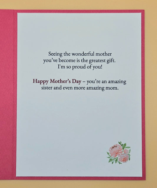 Handmade Mother's Day Card for Sister, Floral Watercolor Amazing Mom Keepsake