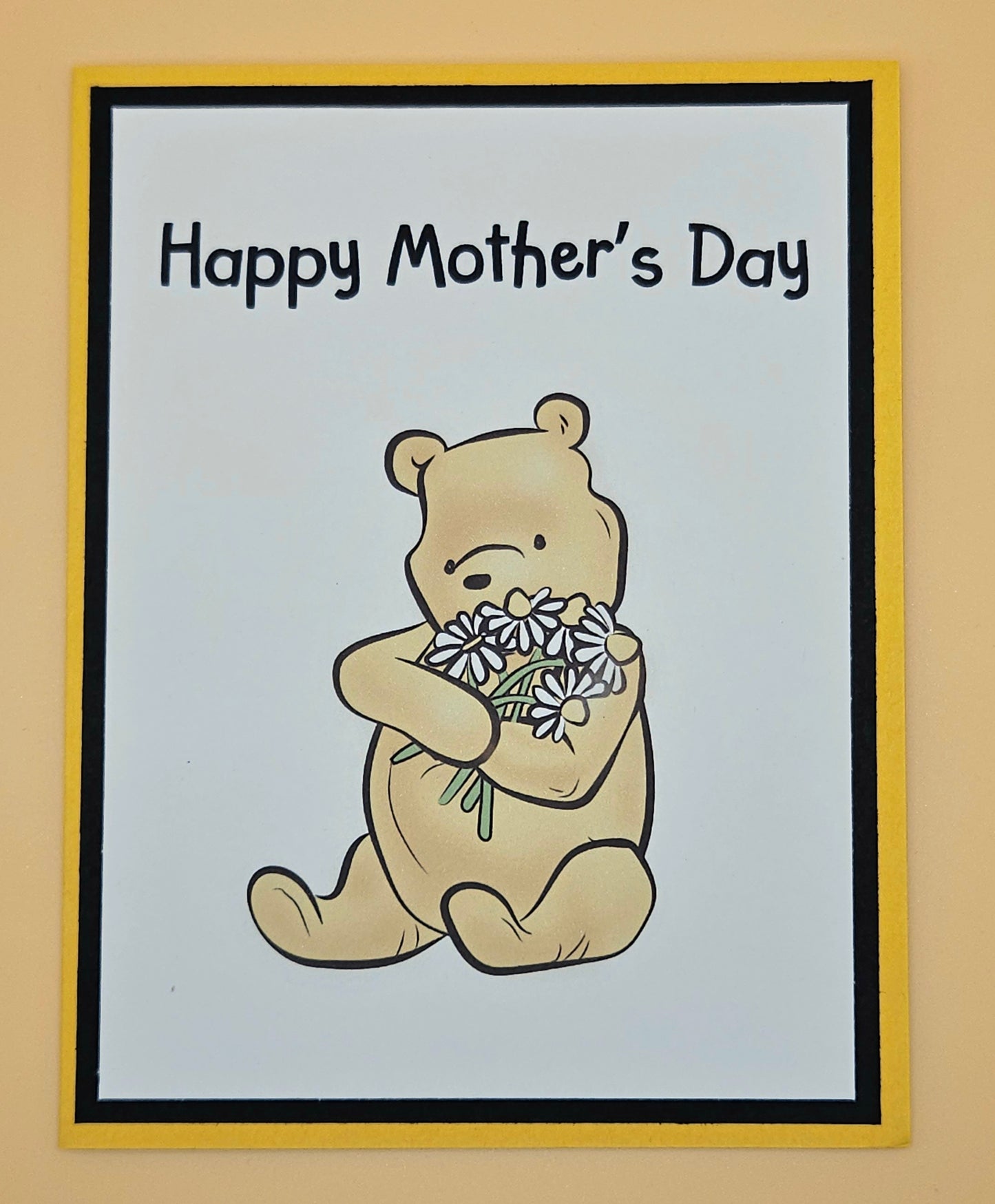 Winnie the Pooh Mother’s Day Card for Mom, Handmade Classic Pooh Daisy Bouquet, Heartfelt Keepsake with Message