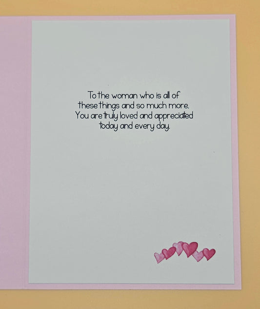 Handmade Mother's Day Card,Heart Word Art Greeting Card, Keepsake for Mom