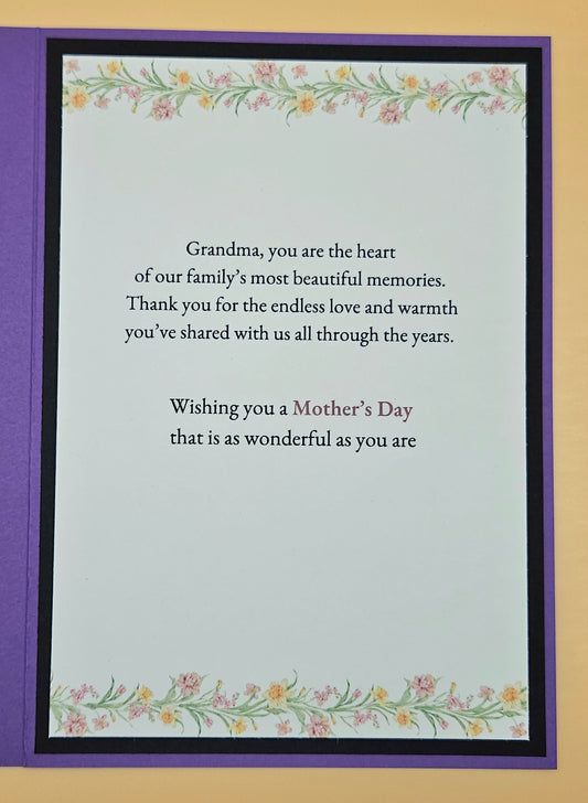 Handmade Mother's Day Card, Grandma Floral Heart of Our Family Keepsake