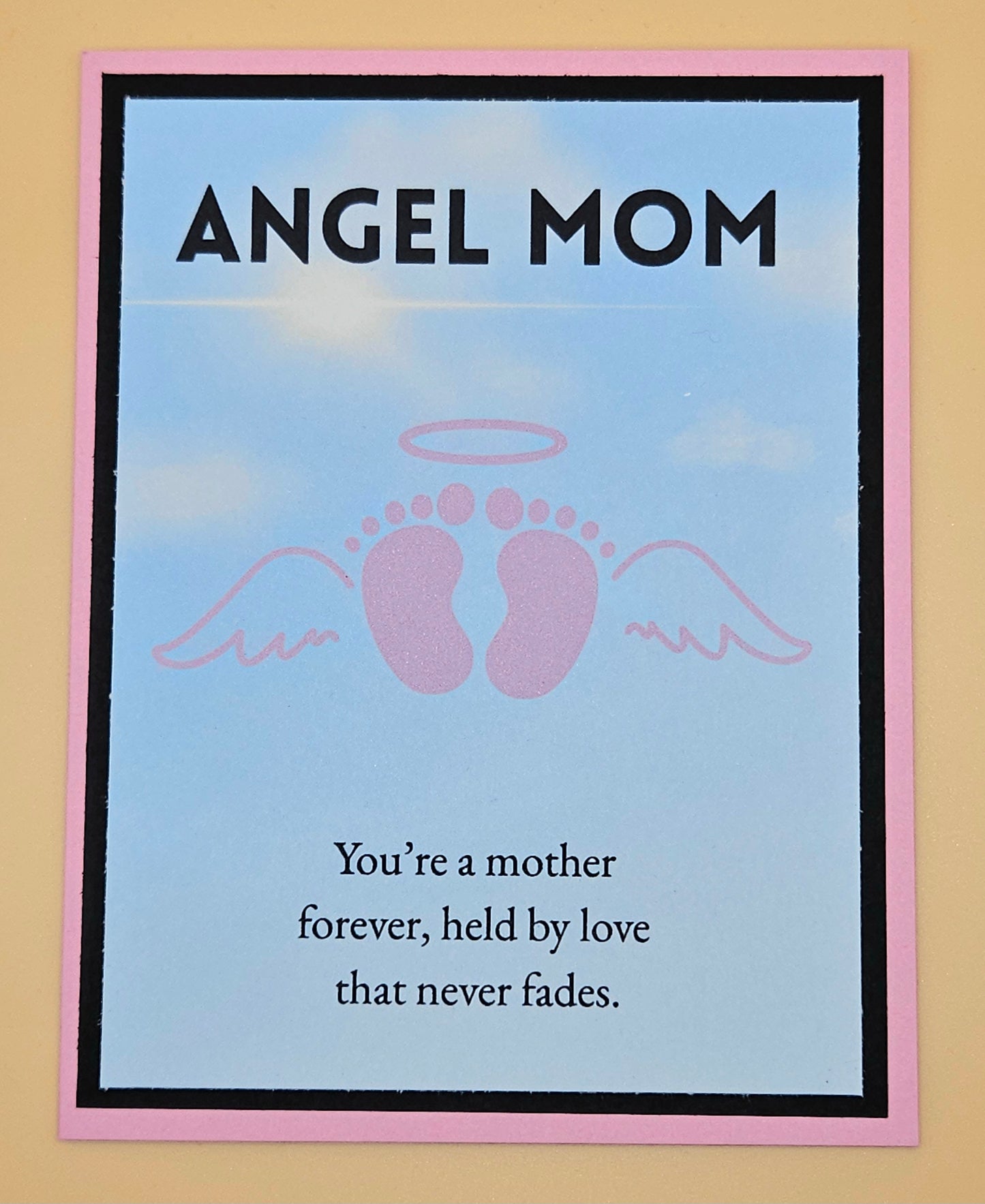 Angel Mom Memorial Card for Daughter, Handmade Girl Infant Loss Illustration, Sympathy Keepsake
