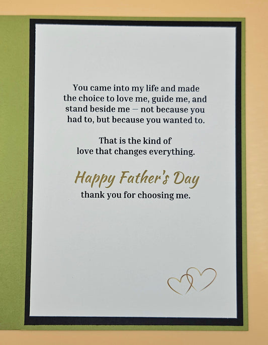 Framed Father's Day card with a heartfelt message and two hearts on a beige background