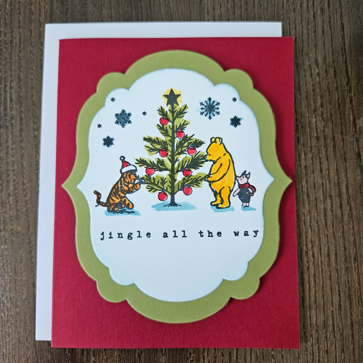 Winnie the Pooh Christmas Card, Handmade Pooh and Friends, Hand Colored Classic Holiday Greeting