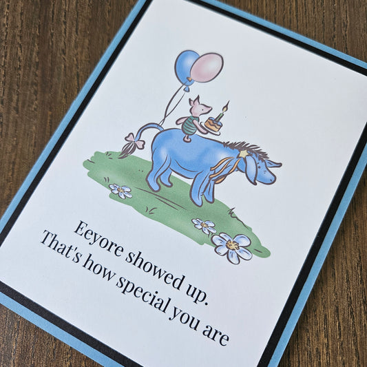 Winnie the Pooh Birthday Card, Handmade Eeyore Piglet Cake, Blank Inside