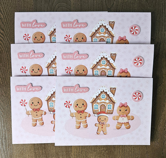 3D Christmas Card Set of 6, Pop Up, Gingerbread House and Family, Handmade Xmas Greeting