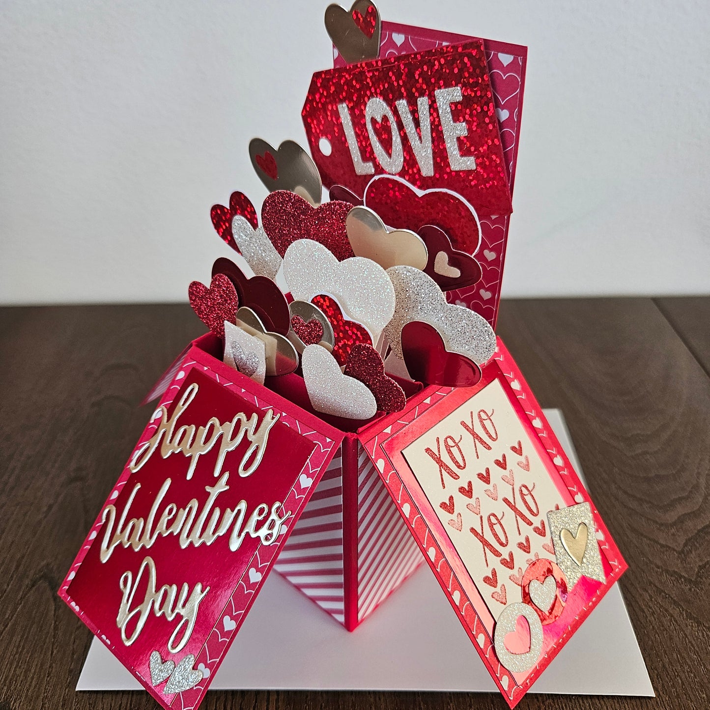 Handmade Valentine's Day Card - Hearts and Romance, 3D Box Card Design Tiddly Pom Cards