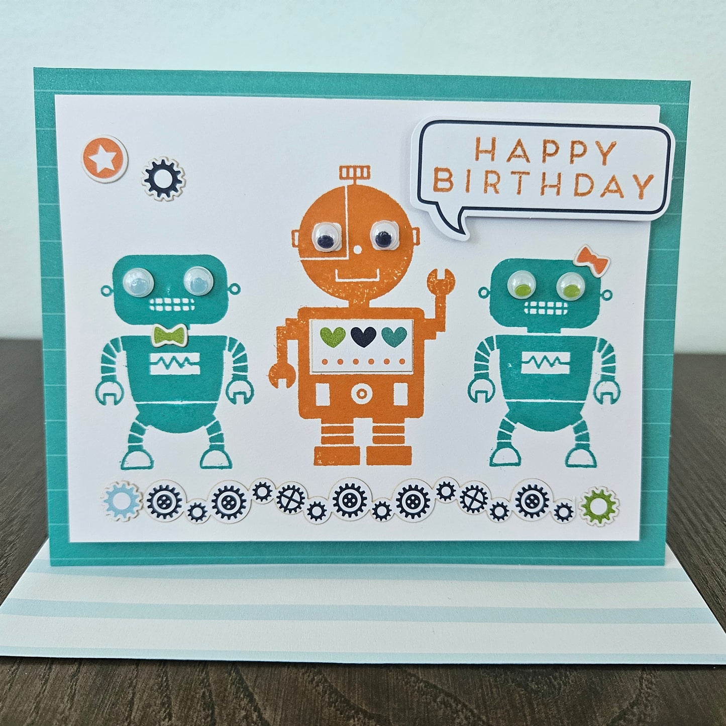 Handmade Birthday Card: A Robotic Celebration for Kids, Stamped Design, Greeting Card Gift for Kids