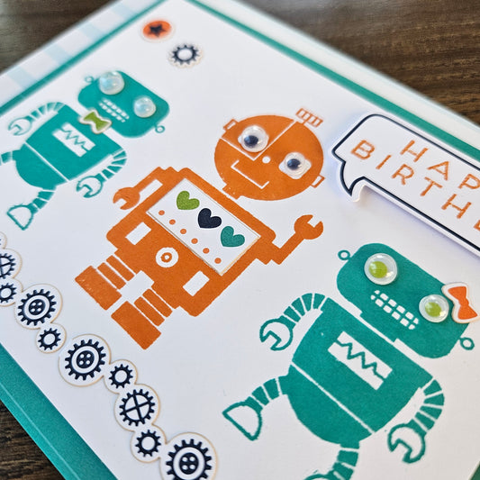 Handmade Birthday Card for Kids, Funny Robot Greeting Card