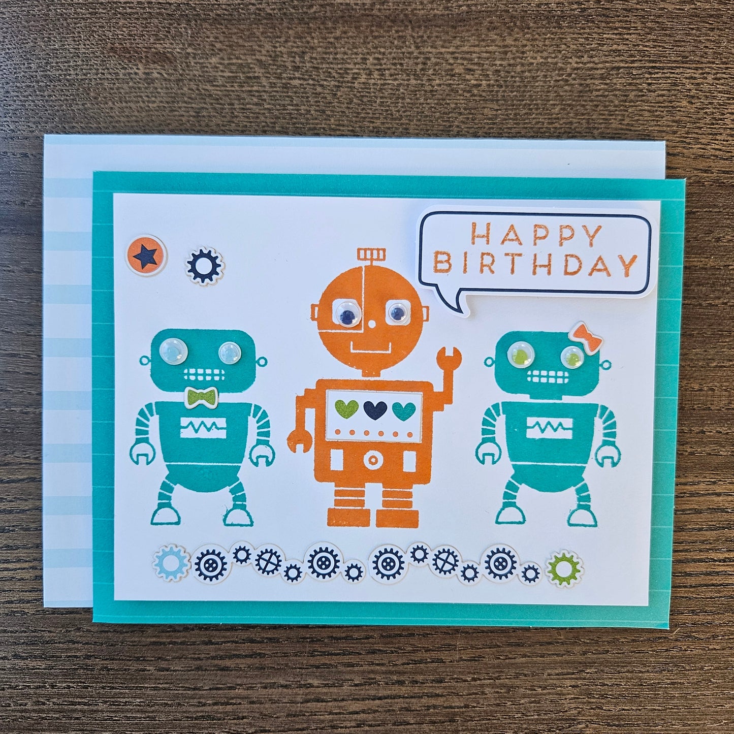 Handmade Birthday Card for Kids, Funny Robot Greeting Card Tiddly Pom Cards