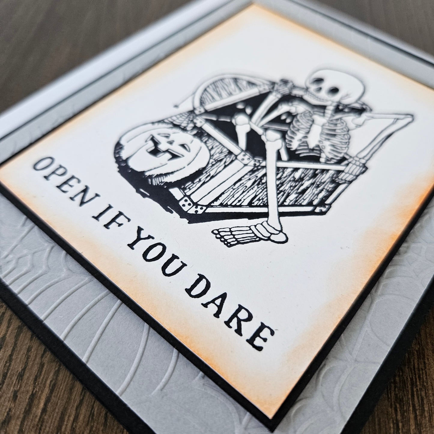 Handmade Halloween Card, A2 Size, Vintage October 31 Card, Embossed Spider Web Frame, Spooky Greeting for Fall