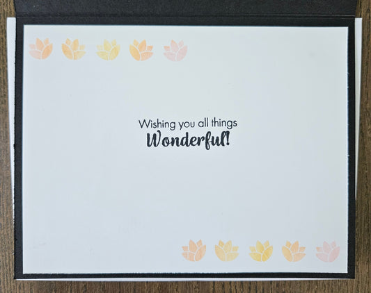 Handmade Birthday Card, Floral Die-Cut Greeting Card For Birthday, Black Overlay with Rainbow Ink Background, Happy Birthday Celebration Card Tiddly Pom Cards