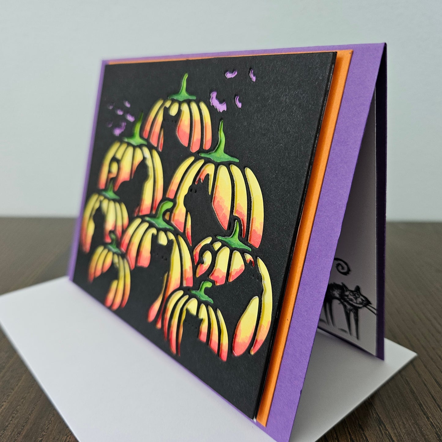 Handmade Halloween Card, A2 Black Cat & Pumpkin Card, Spooky Cute Fall Greeting Card for Cat Lovers