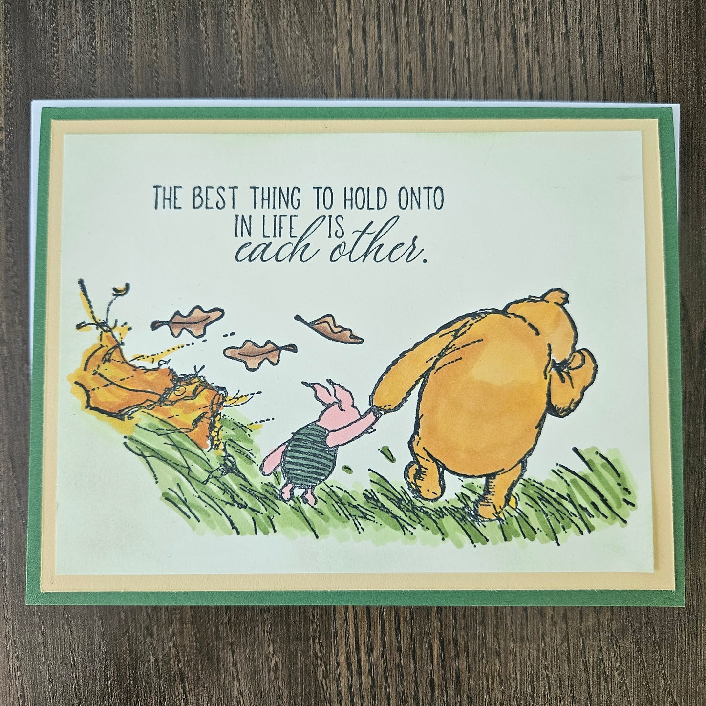 Handmade Thinking of You Card, Winnie the Pooh & Piglet Hand-Colored Design, Encouragement or Friendship Card with Supportive Message