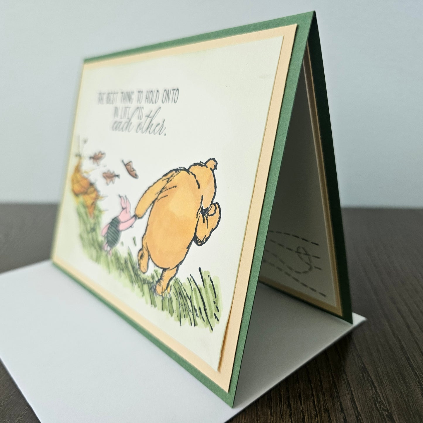 Handmade Thinking of You Card, Winnie the Pooh & Piglet Hand-Colored Design, Encouragement or Friendship Card with Supportive Message