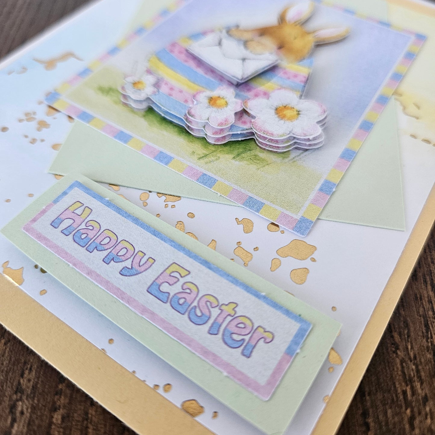 Handmade Easter Card, 3D Decoupage Personalized Greeting Card, Yellow Easter Bunny Surprise, Gift For Animal Lovers