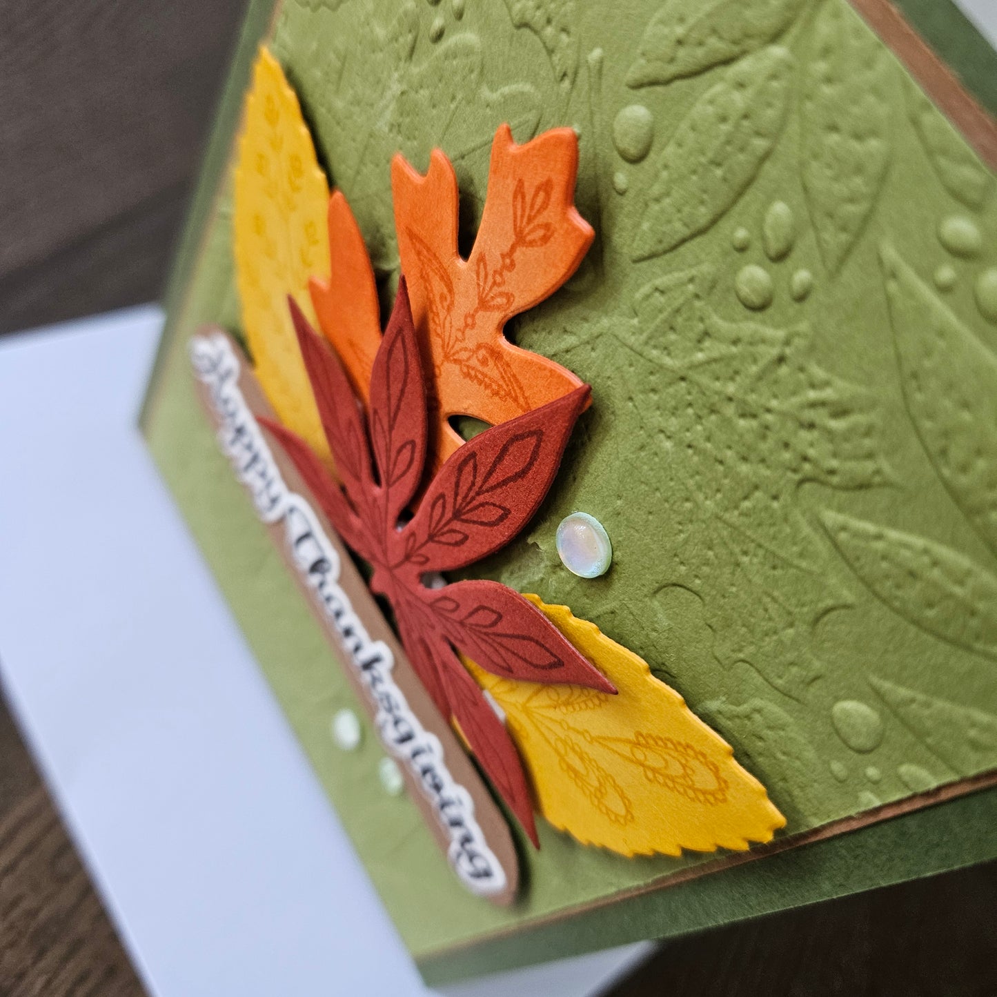 Thanksgiving Card, Handmade Fall Greeting Card, Layered Leaves, Autumn Thank You Card, Grateful Card, A2 Embossed Card