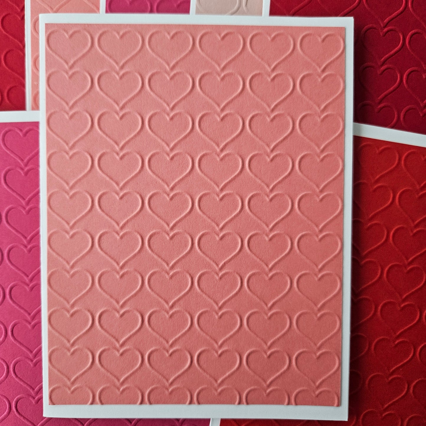 Embossed Heart Note Cards, Handmade Valentine's Day Stationery Set of 10 Tiddly Pom Cards