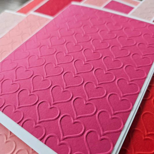 Embossed Heart Note Cards, Handmade Valentine's Day Stationery Set of 10 Tiddly Pom Cards