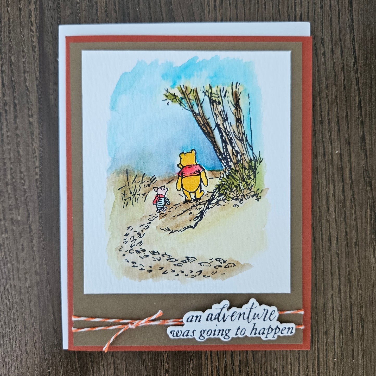 Handmade Friendship Card, Watercolor Winnie the Pooh & Piglet, Embossed Adventure Theme, A2 Greeting Card, Sentimental Gift for Best Friend