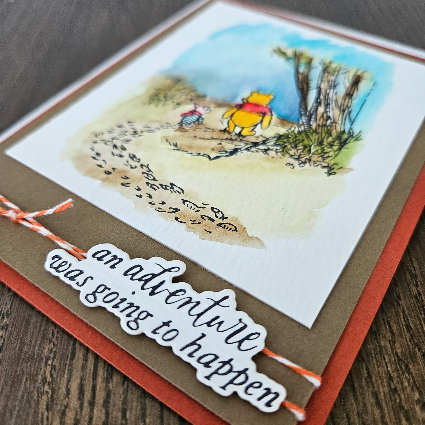 Handmade Friendship Card, Watercolor Winnie the Pooh & Piglet, Embossed Adventure Theme, A2 Greeting Card, Sentimental Gift for Best Friend