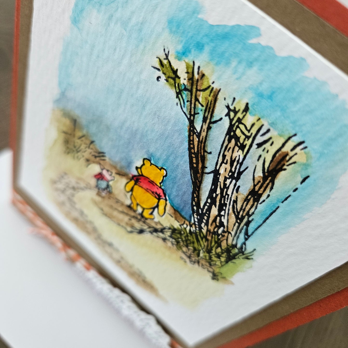 Handmade Friendship Card, Watercolor Winnie the Pooh & Piglet, Embossed Adventure Theme, A2 Greeting Card, Sentimental Gift for Best Friend