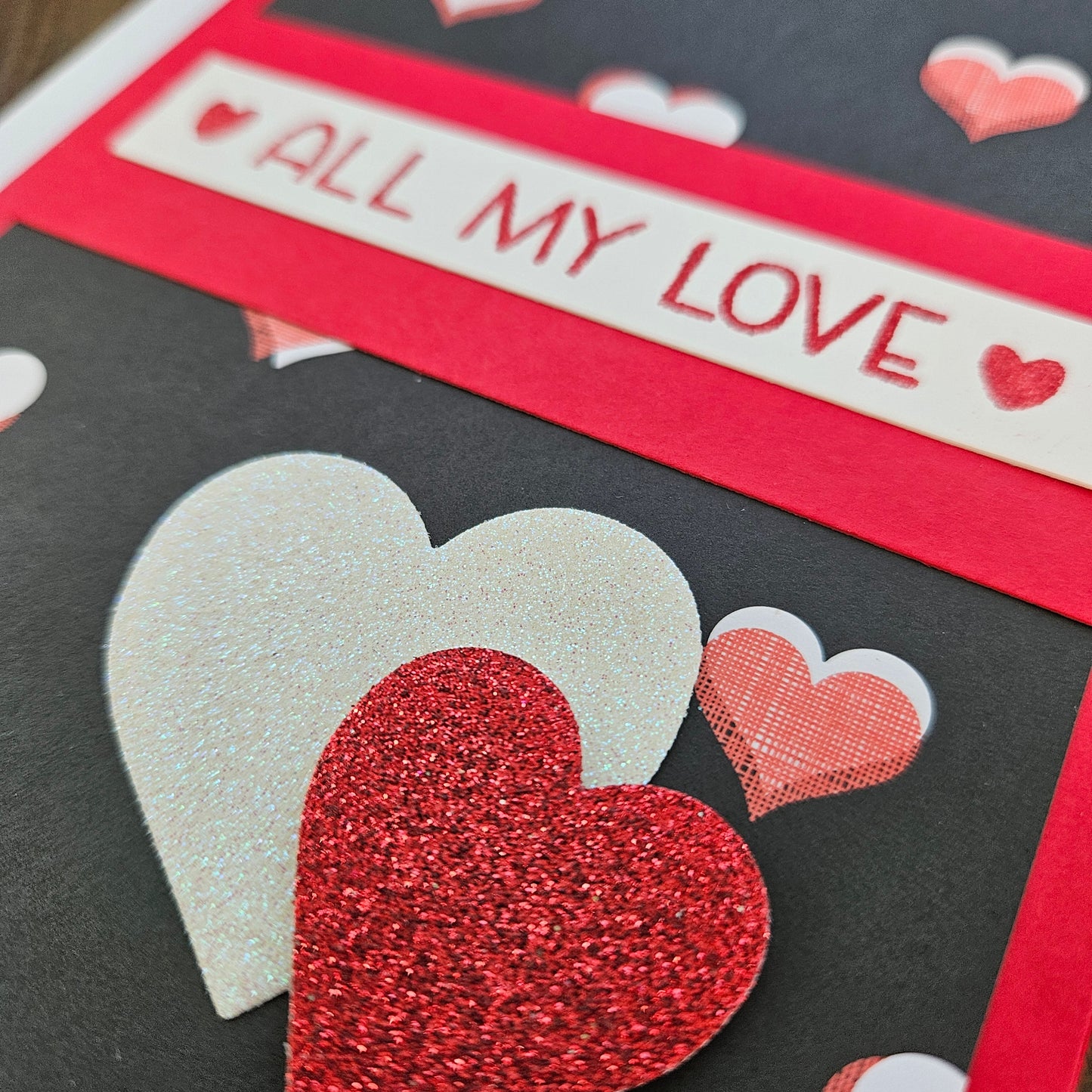 Handmade Valentine's Day Card, Hand-Colored Greeting Card, All My Love Tiddly Pom Cards