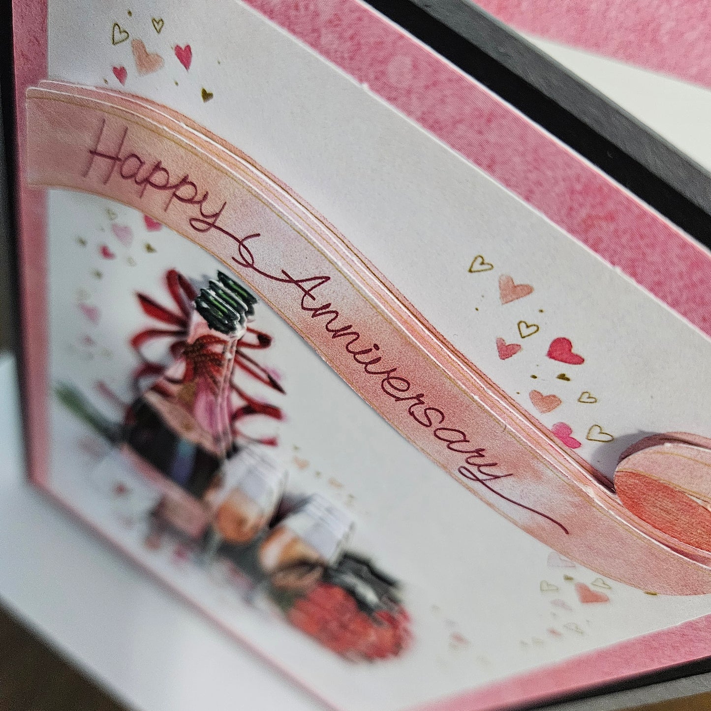 Handmade Anniversary Card, 3D Decoupage Greeting Card, Personalized Card For Couples, Romantic Champagne & Roses