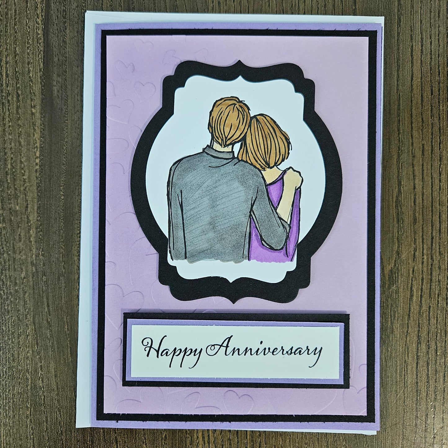 Handmade Anniversary Card, Hand-Colored Greeting Card, Personalized Card For Couples, Custom Die-Cut, Embossed Card, Gift For Couples